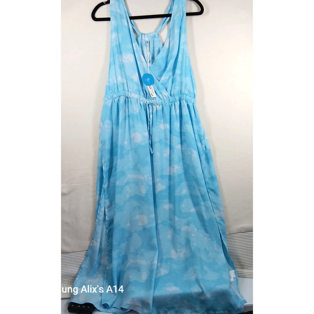 Cupshe Women's Blue  Sheer Beach Swimsuit Kimono Cover Up Sz large New Whit Tag‎